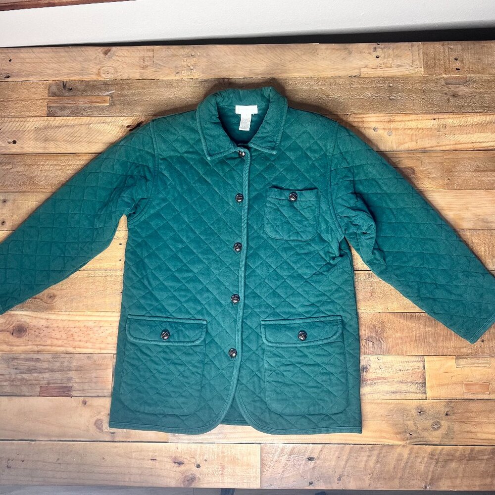 Jones New York QUILTED Green Women's Jacket Size Small  - 100% COTTON -FALL COAT